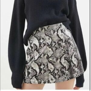 Urban Outfitters UO Snakeskin Print Skirt Faux Leather Button Up Brown Sz S